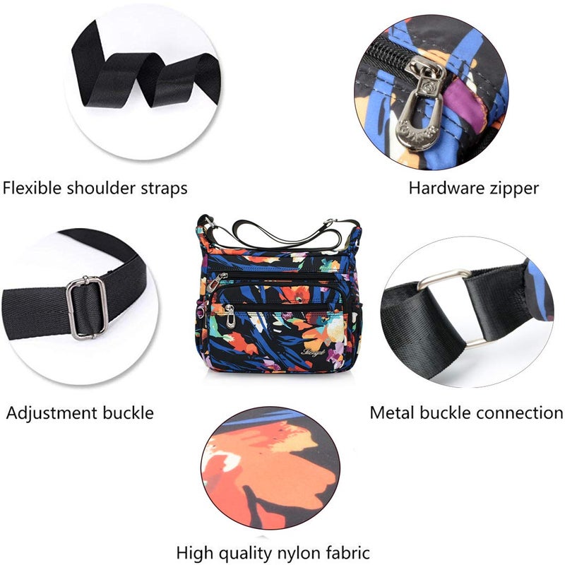 Nawoshow Nylon Floral Multi-Pocket Crossbody Purse Bags for Women Travel Shoulder Bag (Colorful) - Image 3